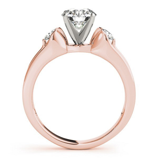 Rose gold ring with a diamond on a white background