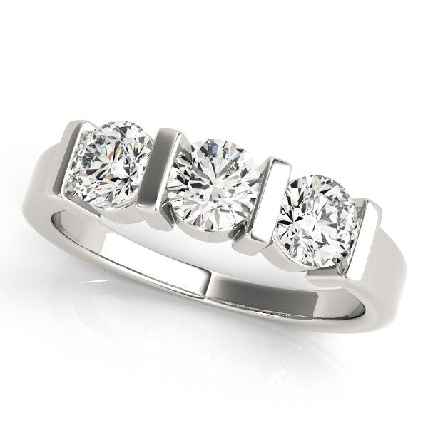 2.00Ct Lab Grown Round Diamond Bar Set 3 Stone Engagement Ring Platinum