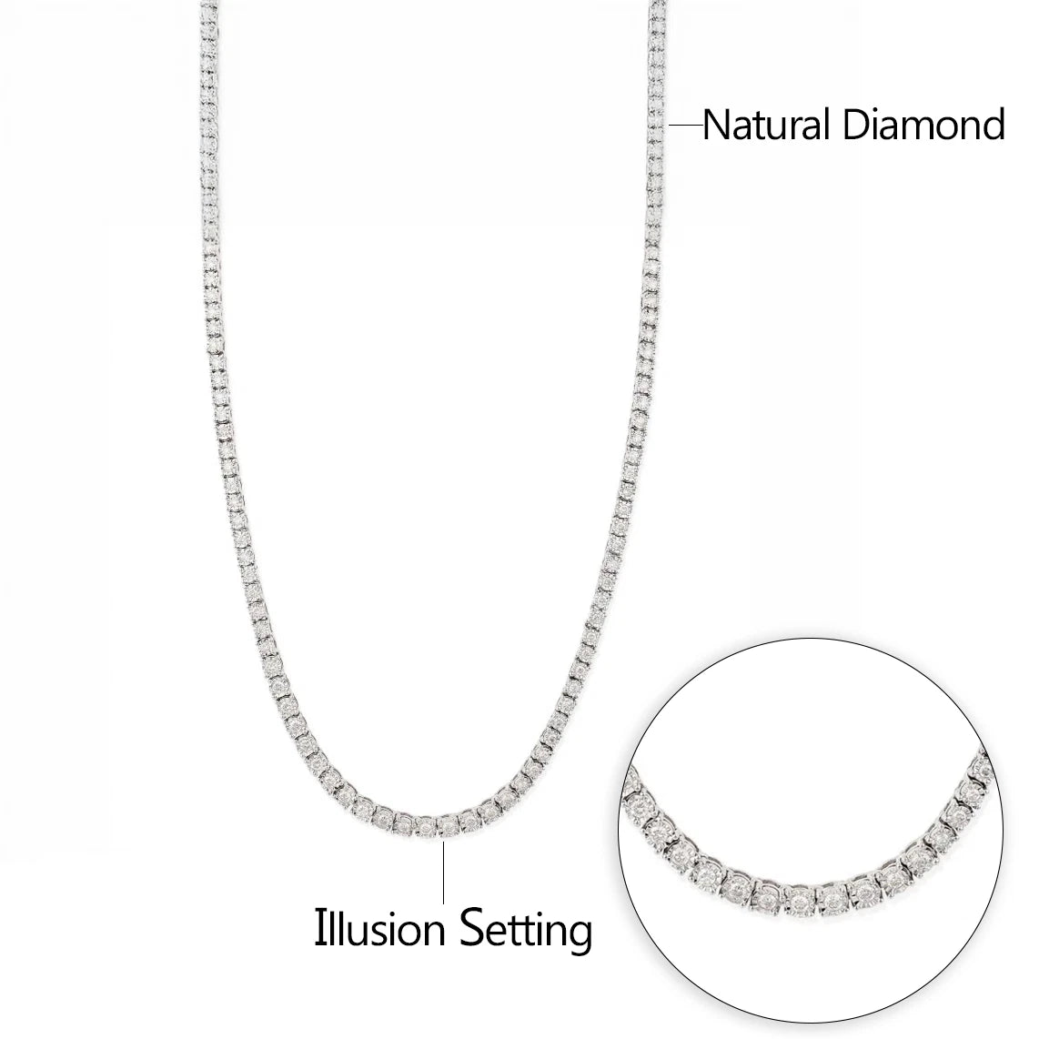 Natural Diamond Tennis Necklace White Gold Illusion Set