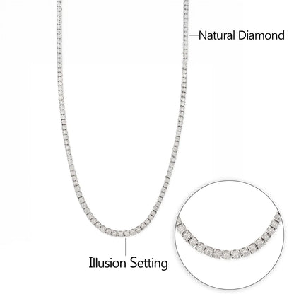 Natural Diamond Tennis Necklace White Gold Illusion Set