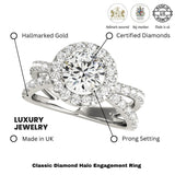2.00 Carat DE/VS Lab Grown Round Cut Diamond Halo Engagement Ring 18K White Gold