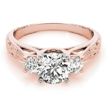 Lab Grown Round Diamond Art Designer 3 Stone Engagement Ring Platinum