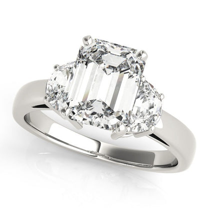 Lab-Grown Emerald Cut Diamond Trilogy Engagement Ring 18K White Gold