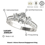 Lab Grown Oval Cut Diamond Trilogy Engagement Ring Platinum In 2.00ct DE/VS