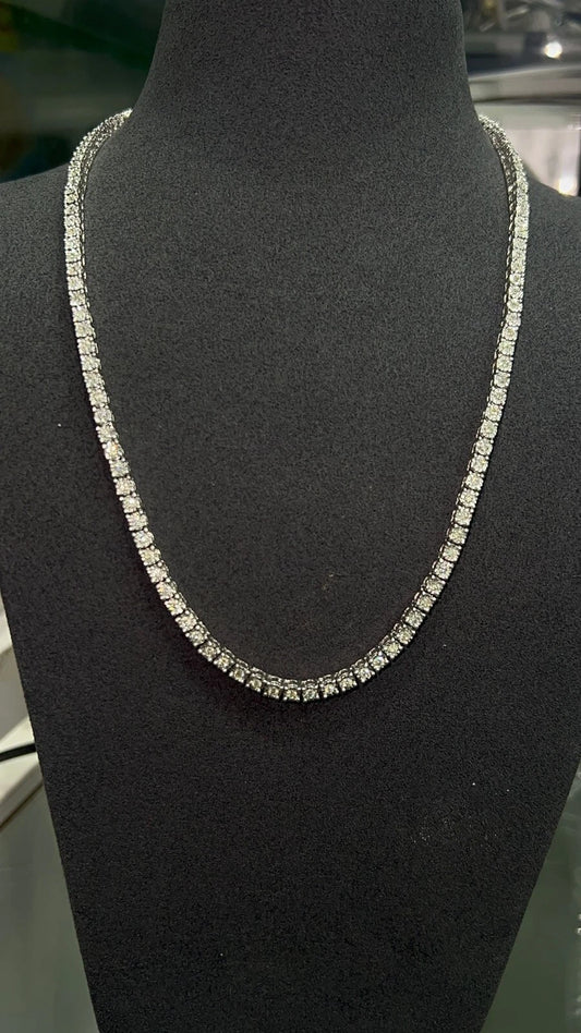 Natural Diamond Tennis Necklace White Gold Illusion Set