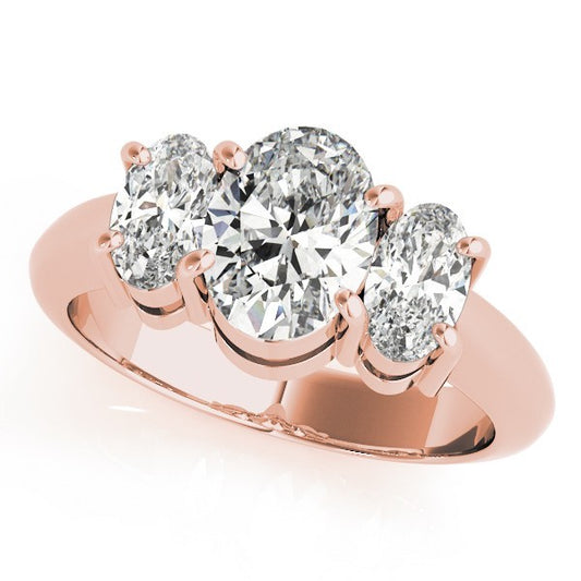 Lab-Grown Oval Diamond 3 Stone Engagement Ring – 18K Rose Gold