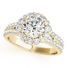 Lab Grown Round Diamond Halo Engagement Ring 18K Yellow Gold