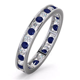 Round Diamonds & Sapphire Full Eternity Ring White Gold