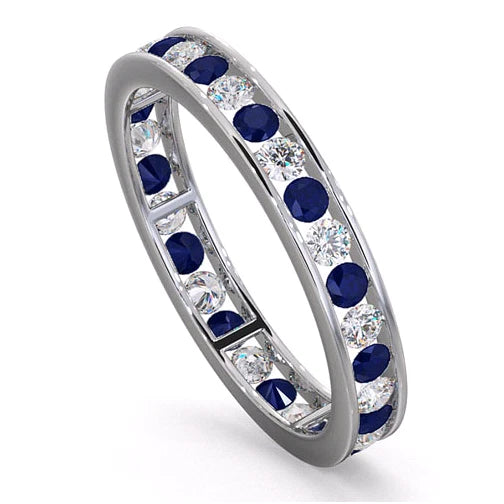 Round Diamonds & Sapphire Full Eternity Ring In White Gold
