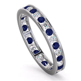 Round Diamonds & Sapphire Full Eternity Ring In White Gold