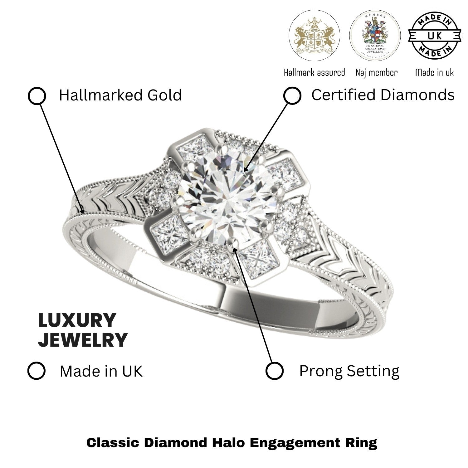 Lab Grown Round Diamond Halo Engagement Ring