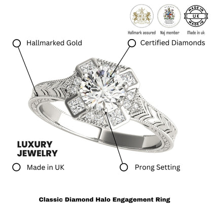 Lab Grown Round Diamond Halo Engagement Ring