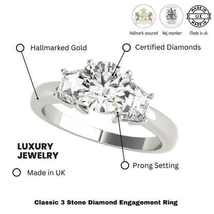 Lab-Grown Round Cut Diamond Trilogy Engagement Ring In 18K White Gold 2.00CT DE/VS