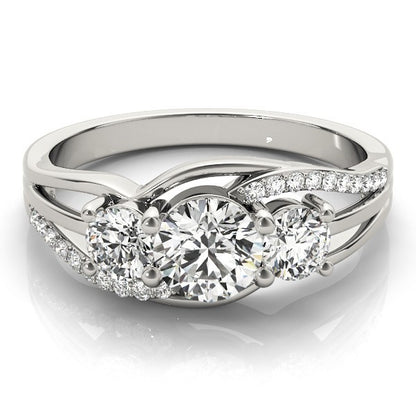 Silver ring with three diamonds on a white background
