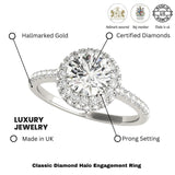 Lab Grown Round Cut Diamond Halo Engagement Ring Platinum