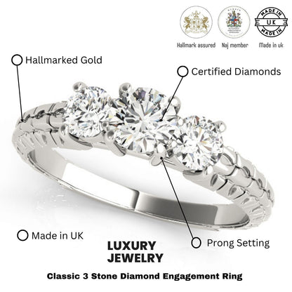 2.00Ct Lab Grown Round Diamond Art Deco 3 Stone Engagement Ring Platinum
