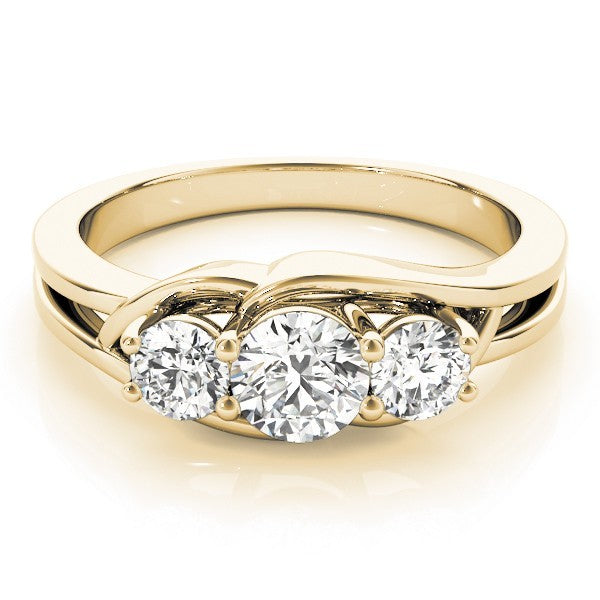 Gold ring with three diamonds on a white background