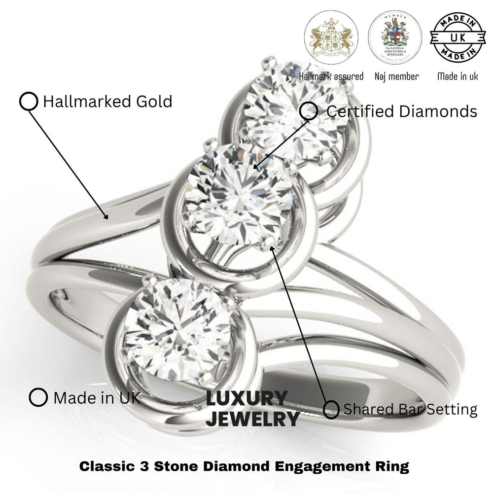 Lab Grown Round Diamond Trilogy Engagement Ring Platinum