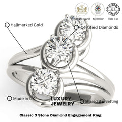 Lab Grown Round Diamond Trilogy Engagement Ring Platinum