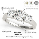0.50Ct - 2.00Ct DE/VS Lab Grown Round Diamond Trilogy Engagement Ring Platinum