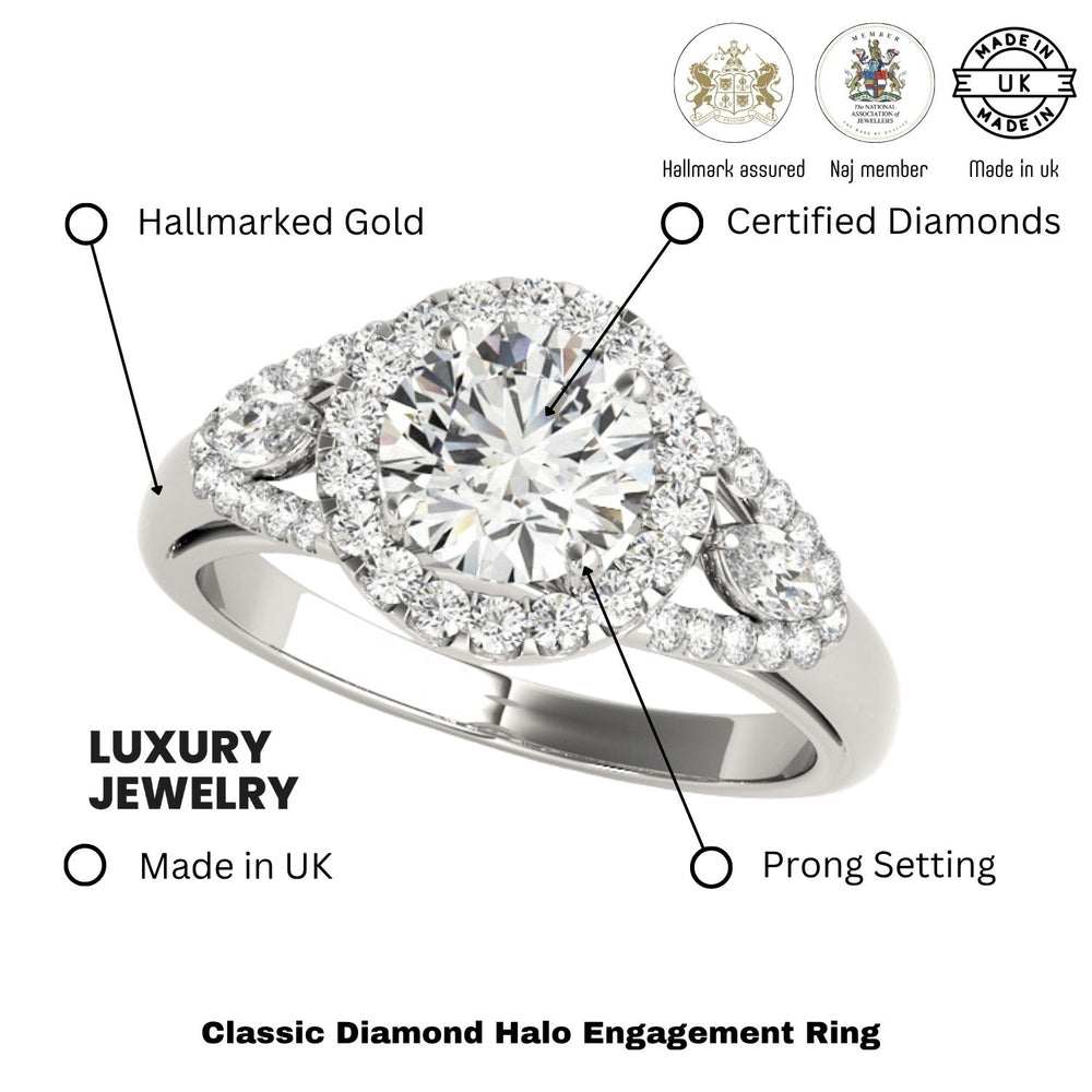 Lab Grown Round Cut Diamond Halo Engagement Ring