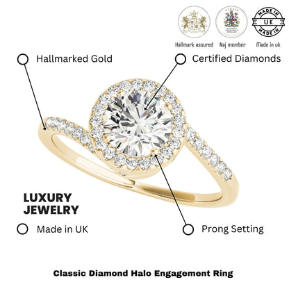 Lab Grown Round Diamond Halo Engagement Ring