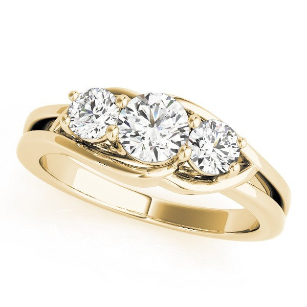 Gold ring with three diamonds on a white background