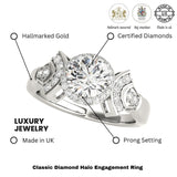 Bague de fiançailles en or blanc 18 carats avec halo de diamants ronds de laboratoire