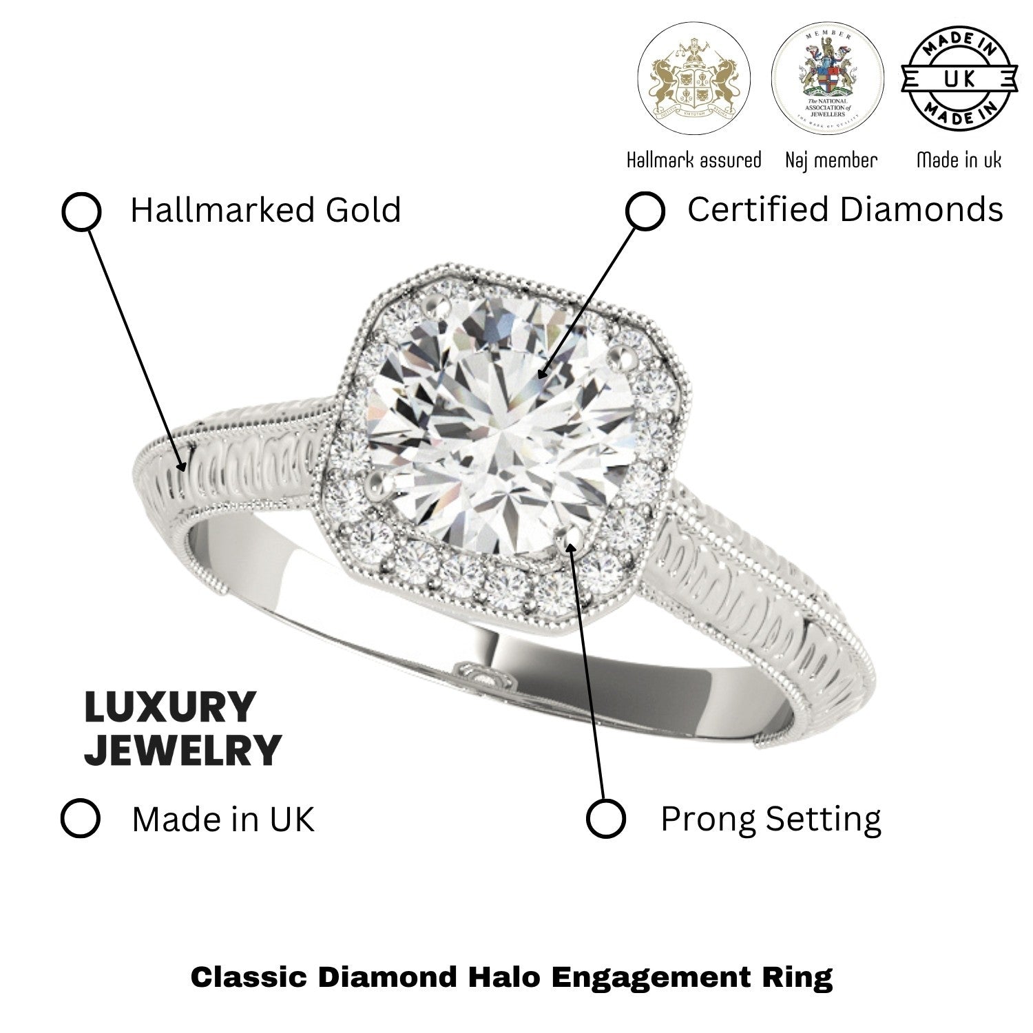 Lab Grown Round Diamond Halo Engagement Ring
