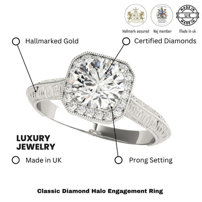 Lab Grown Round Diamond Halo Engagement Ring
