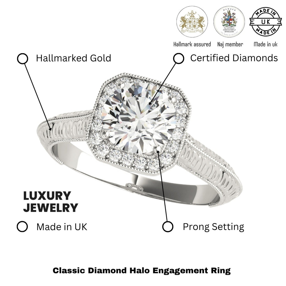 Lab Grown Round Diamond Halo Engagement Ring