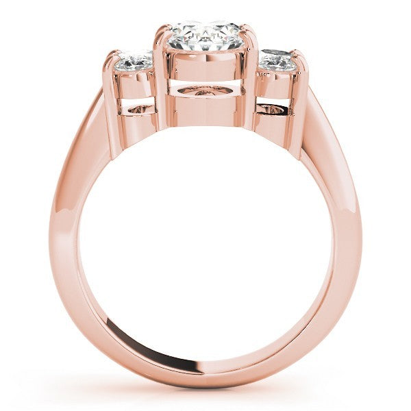 Lab-Grown Oval Diamond 3 Stone Engagement Ring – 18K Rose Gold