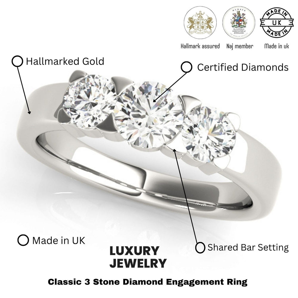 Platinum Lab Grown Round Diamond Trilogy Engagement Ring