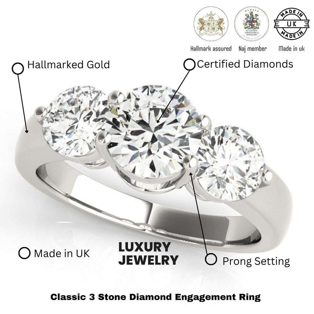 Lab Grown Round Diamond Trilogy Engagement Ring Platinum