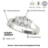 Lab-Grown Oval Cut Diamond Trilogy Engagement Ring 18K White Gold