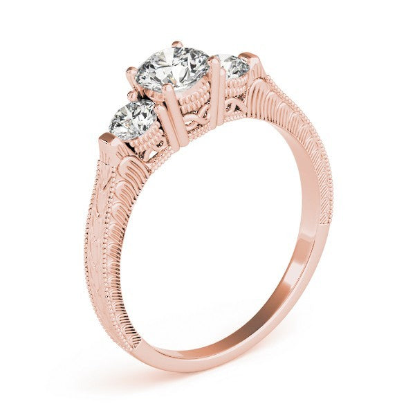 2.00Ct Lab Grown Round Diamond Milgrain 3 Stone Engagement Ring Platinum