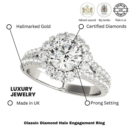 Lab Grown Round Diamond Halo Engagement Ring In Platinum