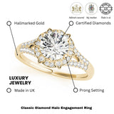 2.00Ct DE/VS Lab Grown Round Diamond Halo Engagement Ring 18K Yellow Gold