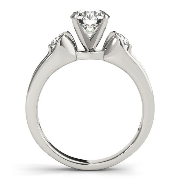 Diamond ring with a white gold band on a white background