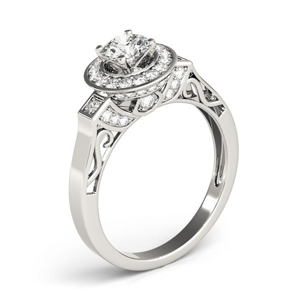 Lab Grown Round Diamond Halo Engagement Ring 18K White Gold