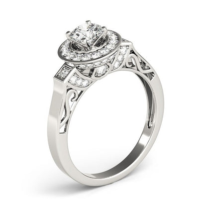 Lab Grown Round Diamond Halo Engagement Ring 18K White Gold
