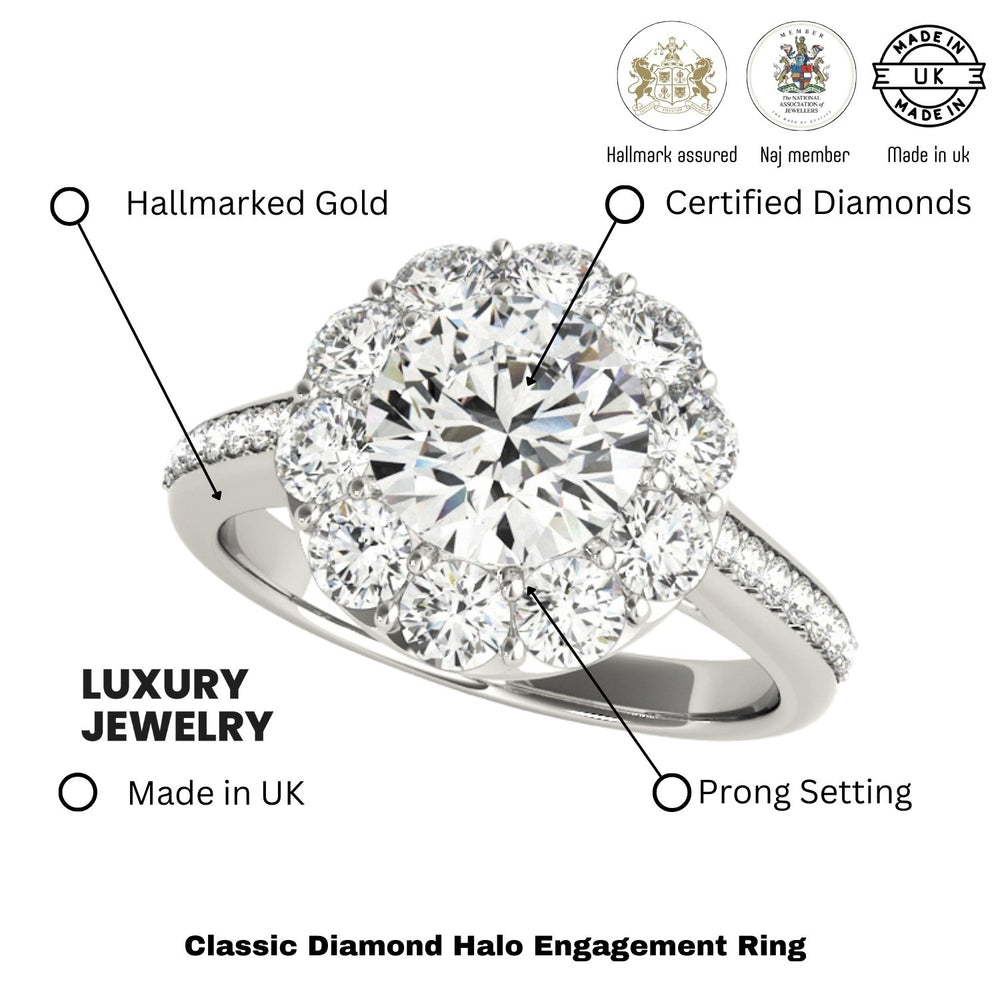 Lab Grown Round Diamond Halo Engagement Ring