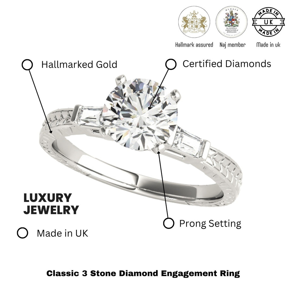 Lab-Grown Round Cut Diamond Trilogy Engagement Ring In Platinum 2CT DE/VS