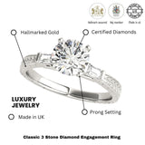 Lab-Grown Round Cut Diamond Trilogy Engagement Ring In Platinum 2CT DE/VS