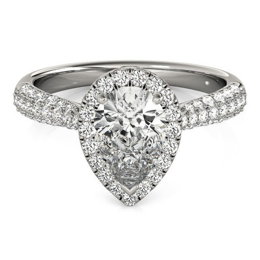  Lab Grown Pear Shape Diamond Halo Engagement Ring