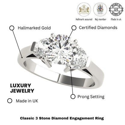 Lab-Grown Round Cut Diamond Trilogy Engagement Ring