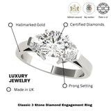 Lab-Grown Round Cut Diamond Trilogy Engagement Ring