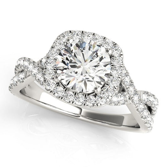 Lab Grown Round Diamond Halo Engagement Ring 18K White Gold
