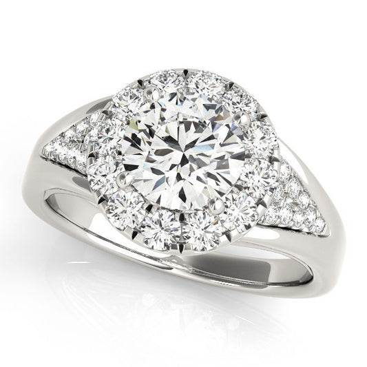 Lab Grown Round Diamond Halo Engagement Ring 18K White Gold