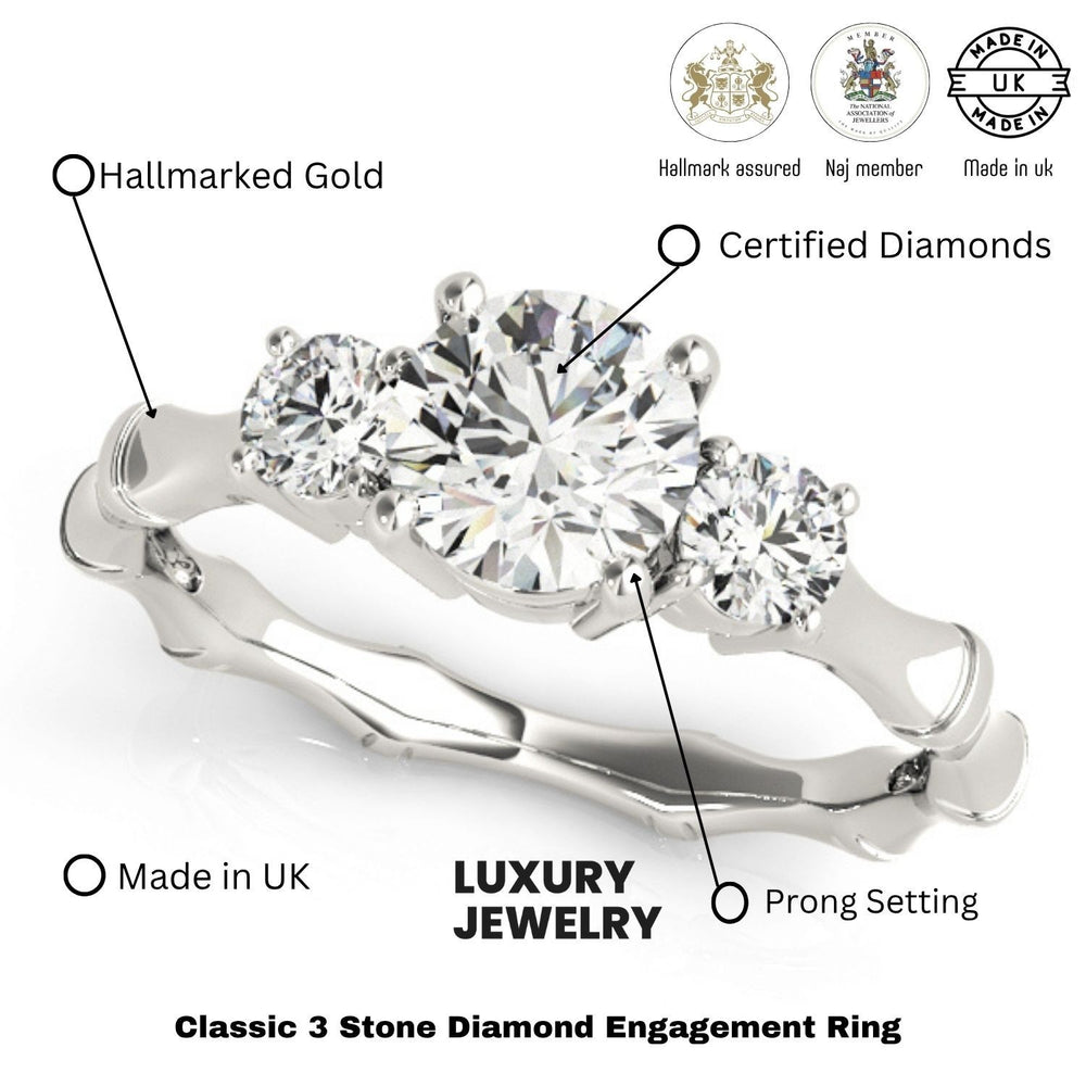 Lab Grown Round Cut Diamond 3 Stone Engagement band Platinum